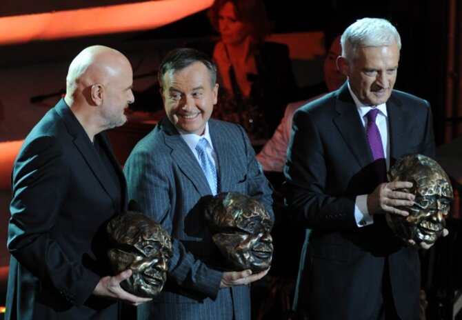 Andrzej Mleczko, Krzysztof Olszewski i Jerzy Buzek (fot. PAP)