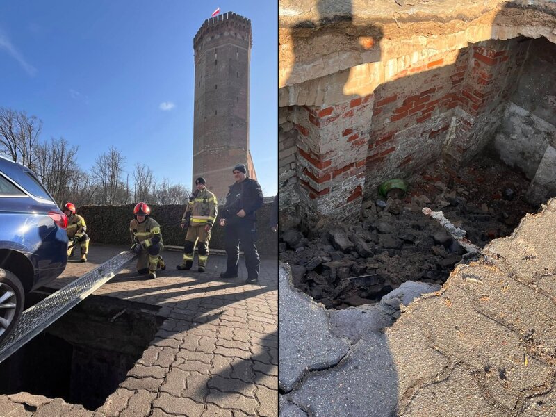 Pod autami zapadła się ziemia. Policjanci na miejscu odkryli coś niezwykłego