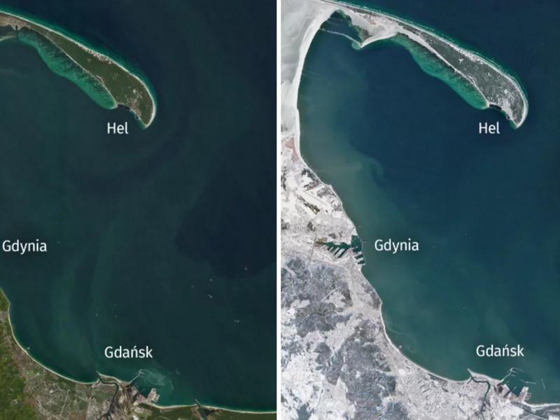 Bałtyk, Mazury i Wisła pod lodem. Tak wygląda polska zima z orbity